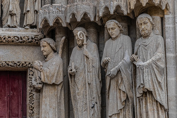 Architectural fragments of the central portal Amiens Gothic Cathedral (Basilique Cathedrale...