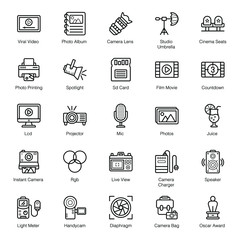 Cinematography Equipment Line Icons Pack  - obrazy, fototapety, plakaty