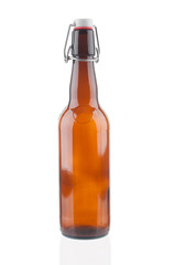 Empty beer bottle isolated on white background