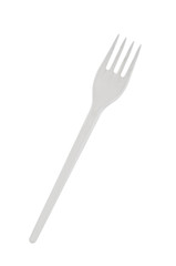 Disposable plastic fork on white background
