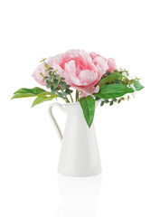 Vase with flowers isolated on white background