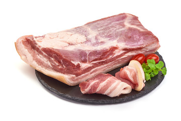 Raw pork belly meat, isolated on white background