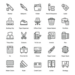Office and Workplace Supplies Line Icons Pack 
