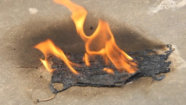 Burning a medical mask with a cleansing decontaminate fire. Concept on the Chinese coronavirus pandemic