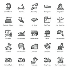 Travel And Transport Line Icons 