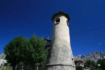 Small christian church in Cortina d'Ampezzo, Dolomites, Italy