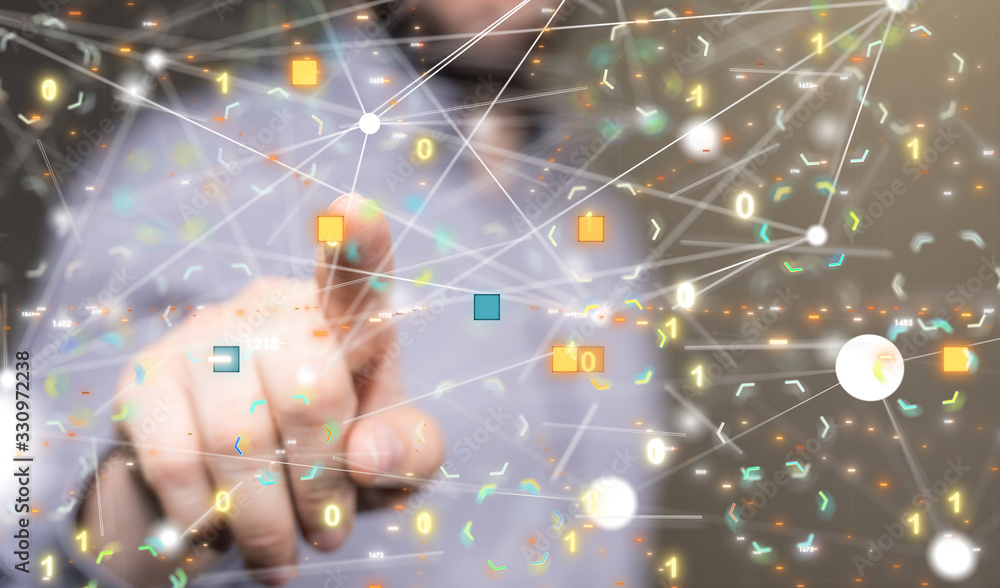 Wall mural code data concept in hand digital 3d