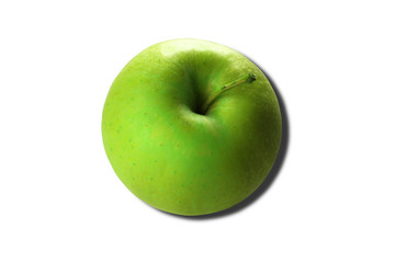 Green apple isolated on a white background. Side view. Close-up.
