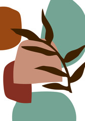 Abstract creative header. Modern artistic background. Contemporary graphic design. Pattern with abstraction elements, tropical leaves and natural shapes.