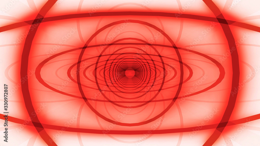Poster 3d rendering. futuristic red beam light loop tunnel design for any banner, template wall background.