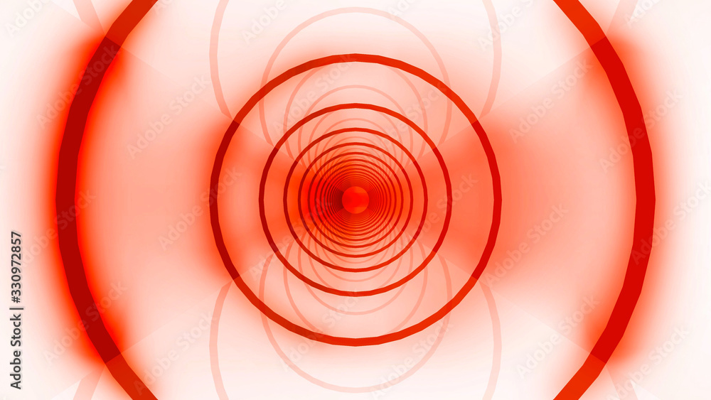 Poster 3d rendering. futuristic red beam light loop tunnel design for any banner, template wall background.