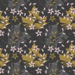 Seamless pattern with abstract flowers isolated ongrey background