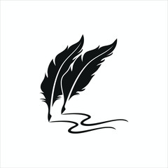 feather pen logo silhouette vector design template premium	