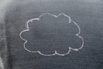 Fototapeta na wymiar White color chalk hand drawing in cloud or blank speech bubble shape on black board background