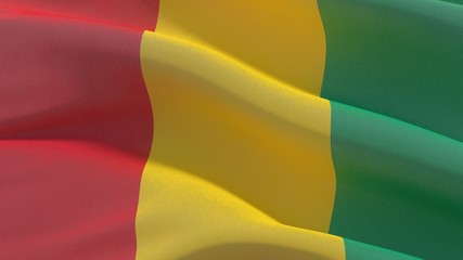 Waving flags of the world - flag of Guinea. 3D illustration.