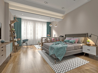 3d render. Modern bedroom interior.