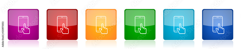 Aufkleber Smartphone icon set, mobile phone colorful square glossy vector illustrations in 6 options for web design and mobile applications