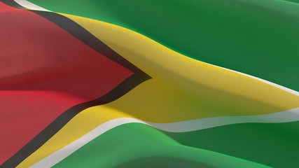 Waving flags of the world - flag of Guyana. 3D illustration.