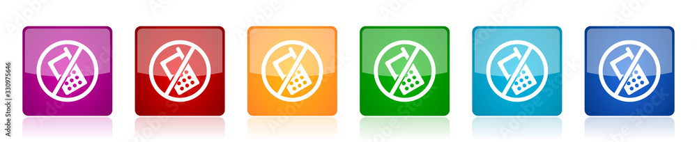 Leinwandbilder no phone icon set, colorful square glossy vector illustrations in 6 options for web design and mobil