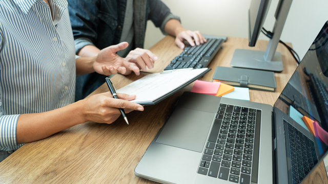 Team of programmers working together development Website design and coding technologies in a software develop company office, Coworkers Team concept