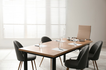 Simple office interior with large table and chairs