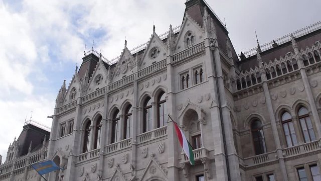 Flags of Transylvania and Hungary waving on Hungarian Parliament