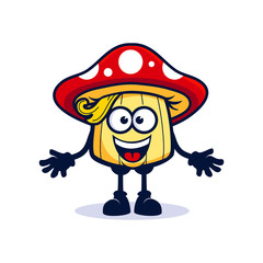 cartoon high mushroom with one hair looks very kind and happy