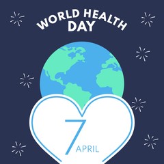 International world health day greeting card design template consisting earth illustration. Heal the world vector illustration.