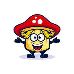cartoon little mushroom with two hair looks happy
