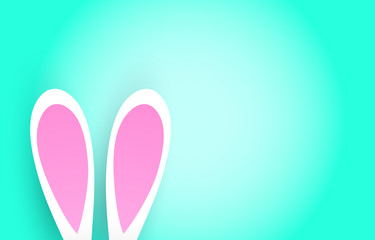 Easter rabbit white ears on vivid turquoise background. Copy space for the text.