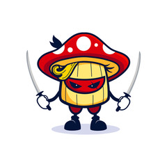 cartoon ninja mushroom using two swords one hair