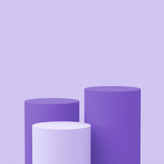 3d purple violet and white cylinder podium minimal studio background. Abstract 3d geometric shape object illustration render. Display for cosmetic perfume fashion product.