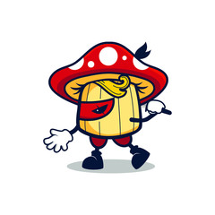 cartoon ninja mushroom walking with sword
