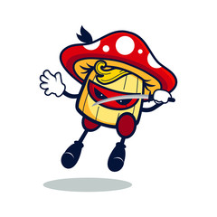 cartoon ninja mushroom using sword on left hand to attack