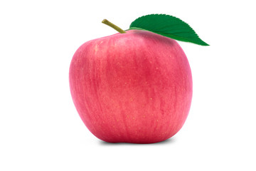 Ripe red apple with green leaf for diet and high vitamin C for good healthy isolated on white background. Apple with clipping path.