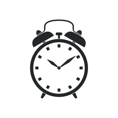Alarm clock graphic icon. Alarm clock sign isolated on white  background. Watches template. Vector illustration