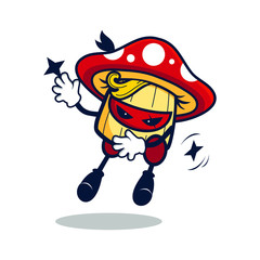 Cartoon ninja mushroom jump throw a dart as weapon