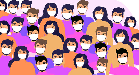Masked people, crowds, virus protection. Coronavirus concept. flat style icon. Isolated on a white background. Vector illustration