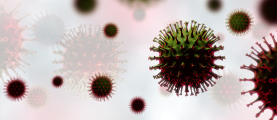 COVID -19 treatment, novel coronavirus 2019 found in Wuhan, China. Microscope virus close up.  3D rendering. isolate on white background. 