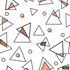 Seamless patterns. Geometric texture with triangles and circles