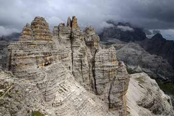 Via ferrata - iron path called Innerkofler, Mount Paterno, Dolomites, Italy