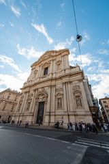 View at St. Andrea della Valle, Catholic church in Rome, Italy. Rome - The baroque portal of church Basilica di Sant Andrea della Valle at afternoon.