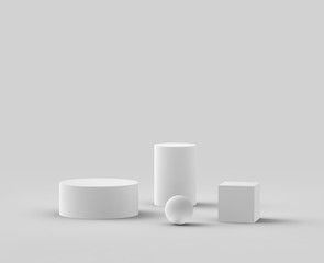 3d white gray  podium minimal studio background. Abstract 3d geometric shape object illustration render. Display for cosmetics and beauty fashion product.