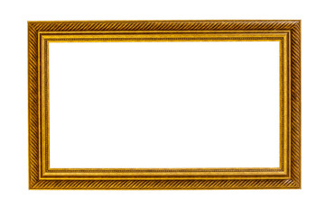 Traditional golden picture frame in antique vintage style on isolated white background with clipping path