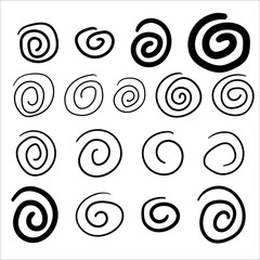 Set of abstract doodle swirls isolated on white background. Vector illustration.