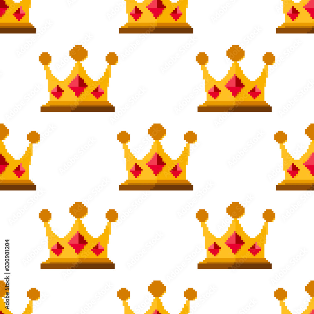 Poster vector pattern with diamonds and crowns. pixel art 8 bit for game.