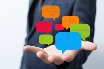 Empty speech bubble hands feedback communication..