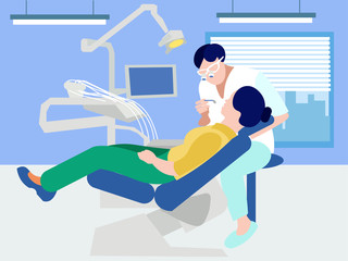 Reception at the dentist. In minimalist style. Cartoon flat raster