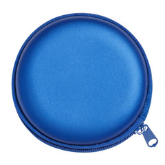 Blue round pouch, top view, isolated on white background