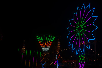 Light beam of fluorescent light  show of temple at Thailand